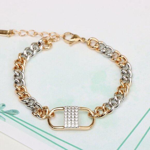 Stylish Rose Gold and Silver Dual Tone Bracelet with Crystal Accent, XPBL0633 : - Picture 4 of 12
